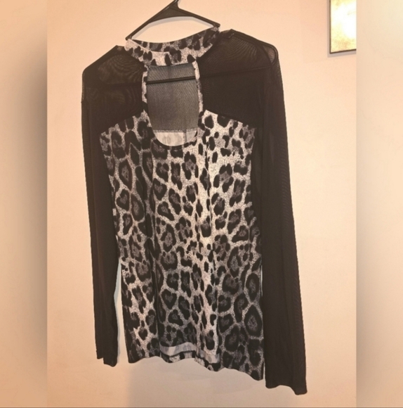 Shein 2xl leopard sheer sleeve blouse - Picture 1 of 4